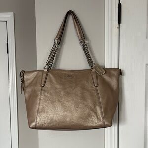 Coach Tan Tote Bag with Chain Link Handles